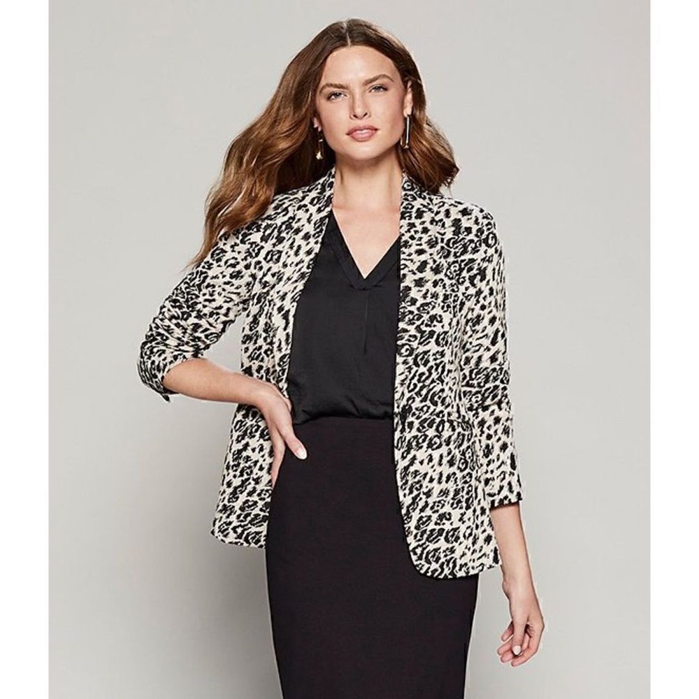 NWT Vince Camuto Leopard Print Jacquard Ponte Blazer in Rich Black